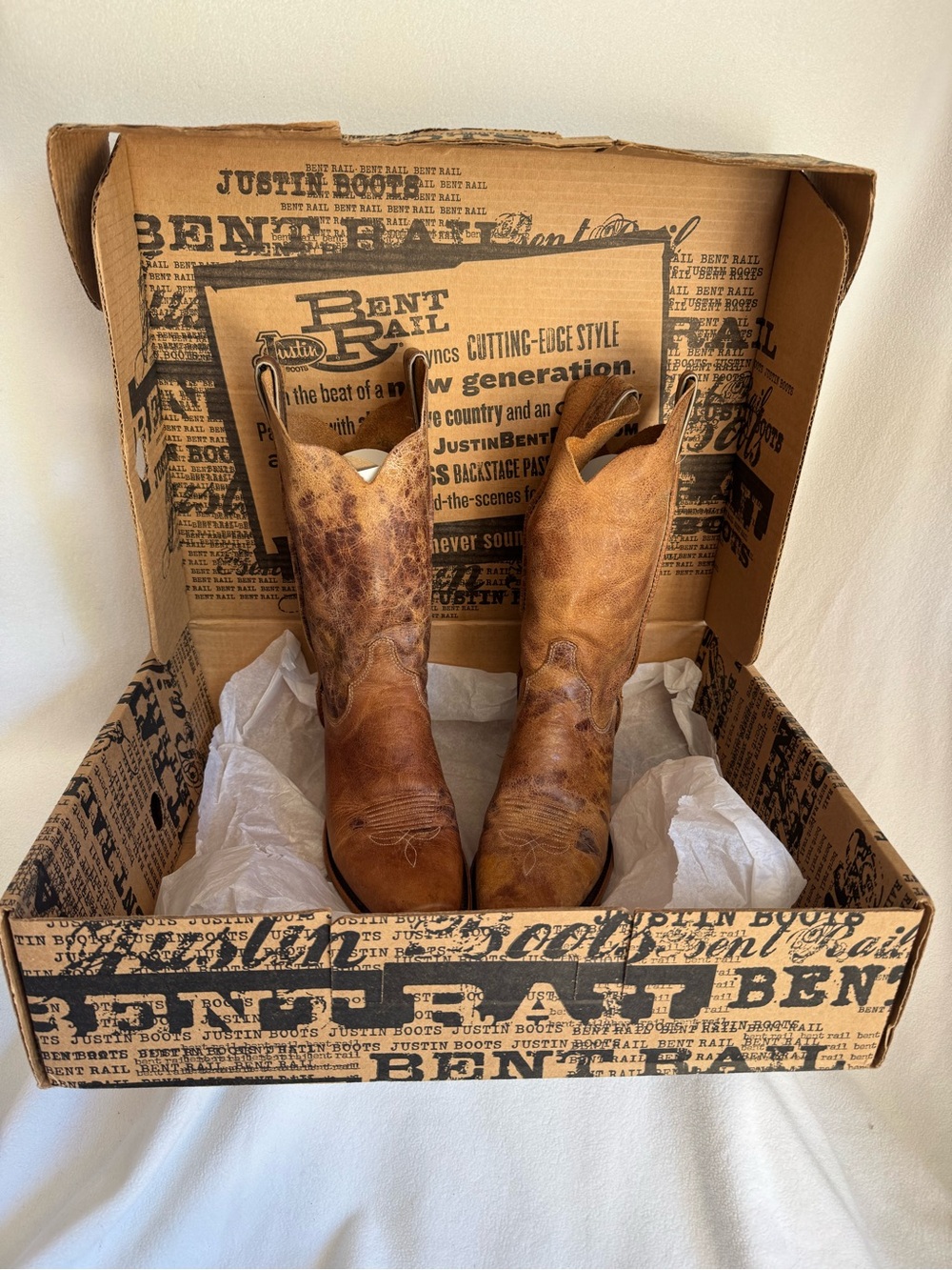 Justin Bent Rail BRL122 Tan Road Cowboy Boots Women 8.5 B Leather USA Made Box